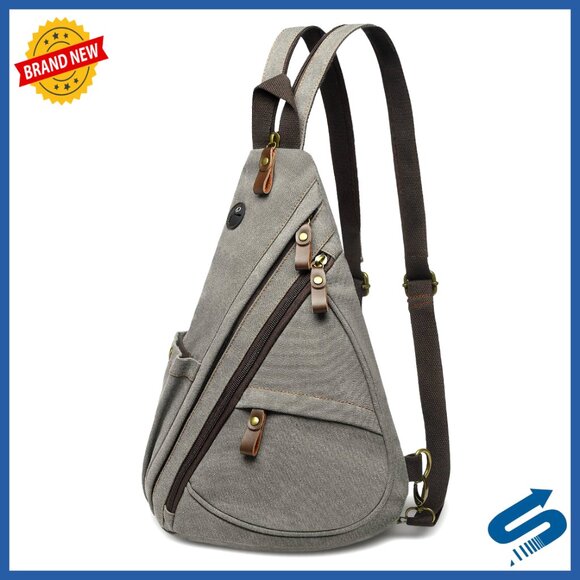 Vintage Canvas Sling Bag Convertible Crossbody Backpack Chest Bag 16x10x6